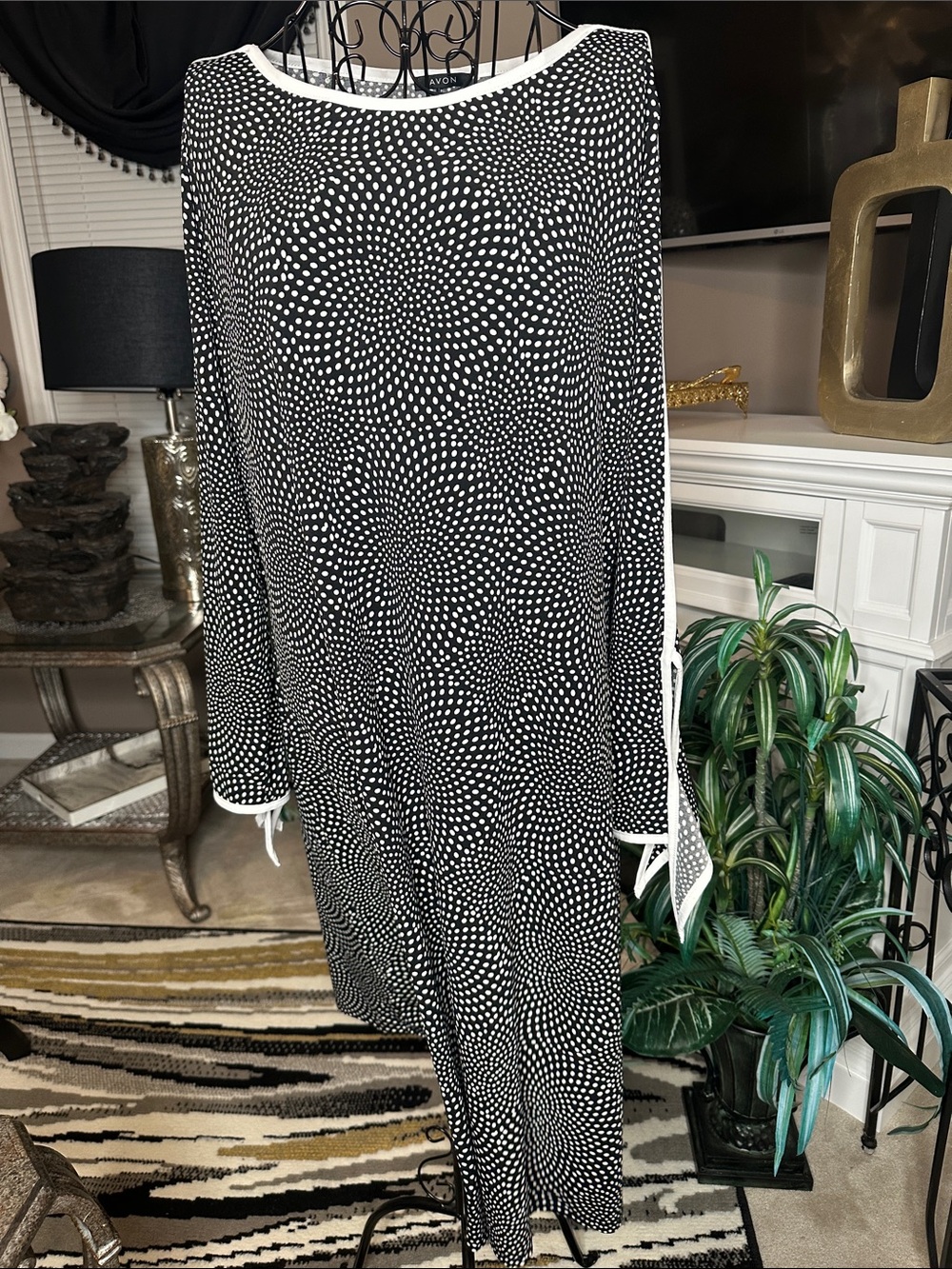 Avon Black and White Polka Dot Long Sleeve Dress